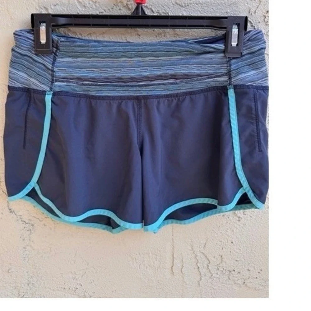 Lululemon Womens Run Times Navy Striped Shorts SZ 4 Athleisure Activewear Wicki